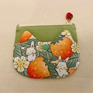 Rabbit & strawberry Coin Purse – Zipper Pouch Gift for Cat and Bunny Lovers